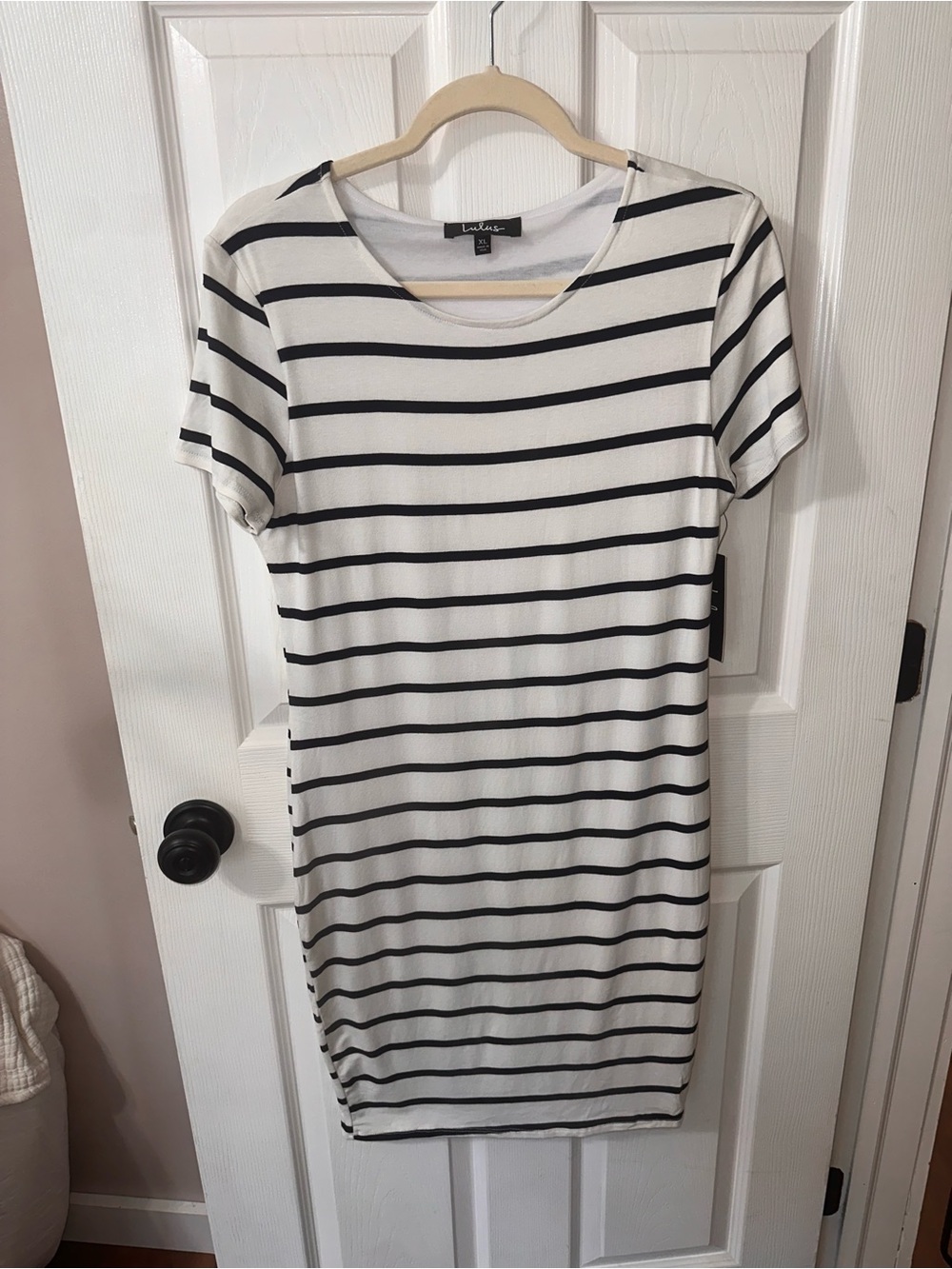 Lulu's White and Black Striped Short Sleeve Mini Dress
